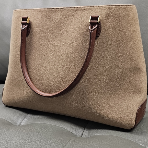 Fashion Tote Handbag Tan Brown Lined Stripe multi - Picture 4 of 12